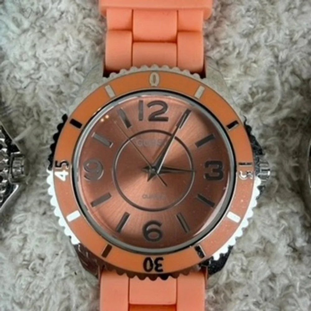 Gossip Women Quartz Watch Set 3 Piece Silicone Strap Blue Pink Orange Bundle